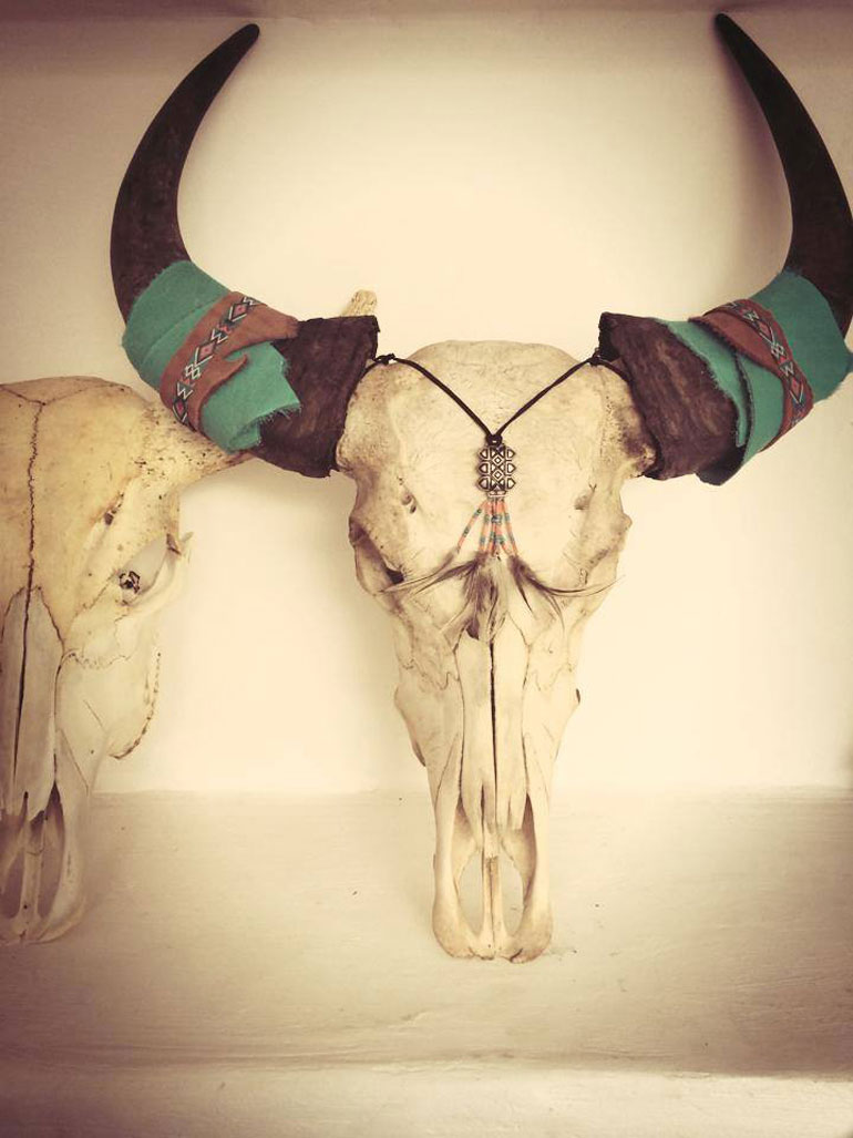12x buffel schedels aan de muur interior junkie Muur kleur turquoise