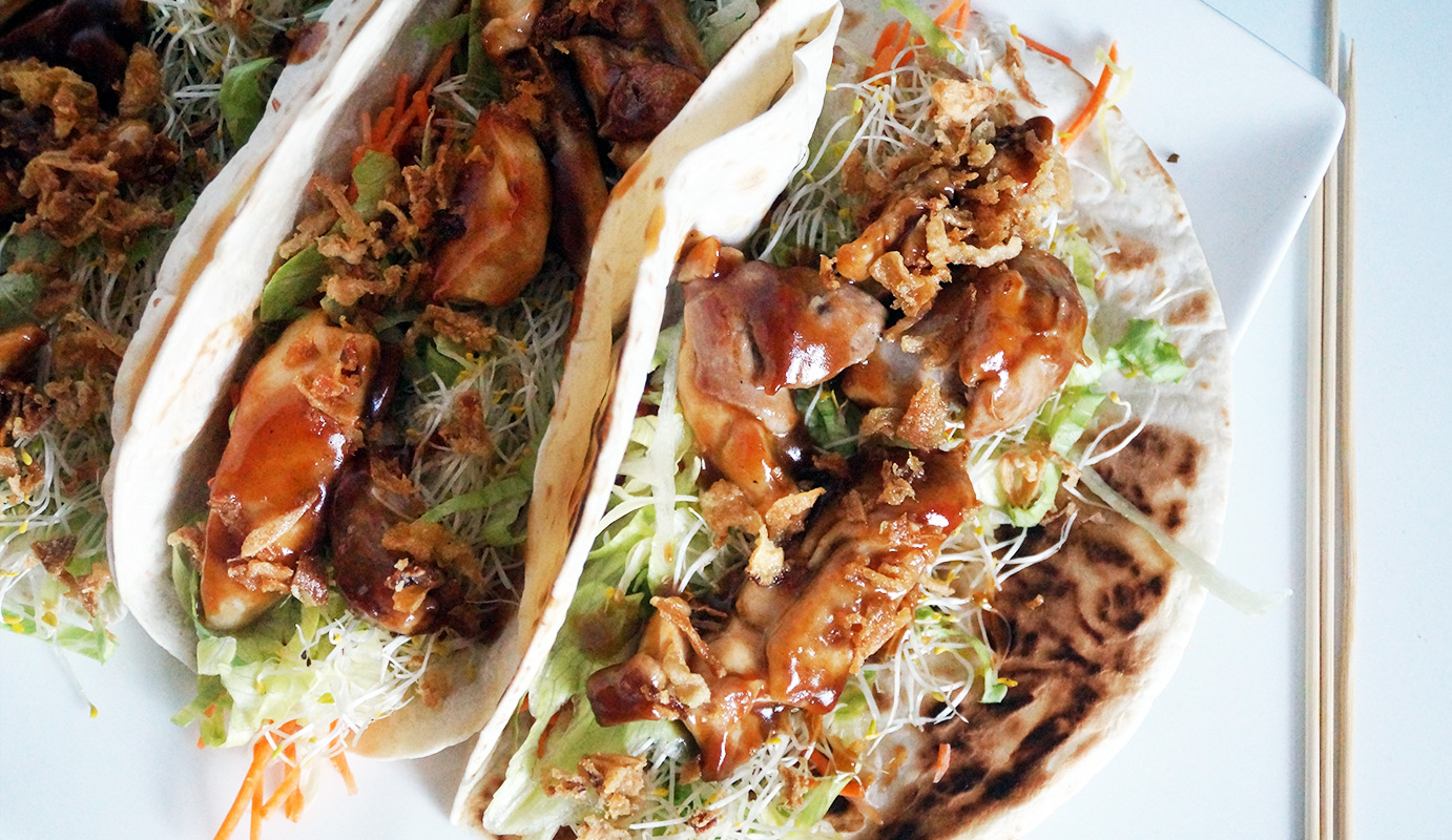 Wraps met kip in barbecuesaus Gewoon wat een studentje 's avonds eet